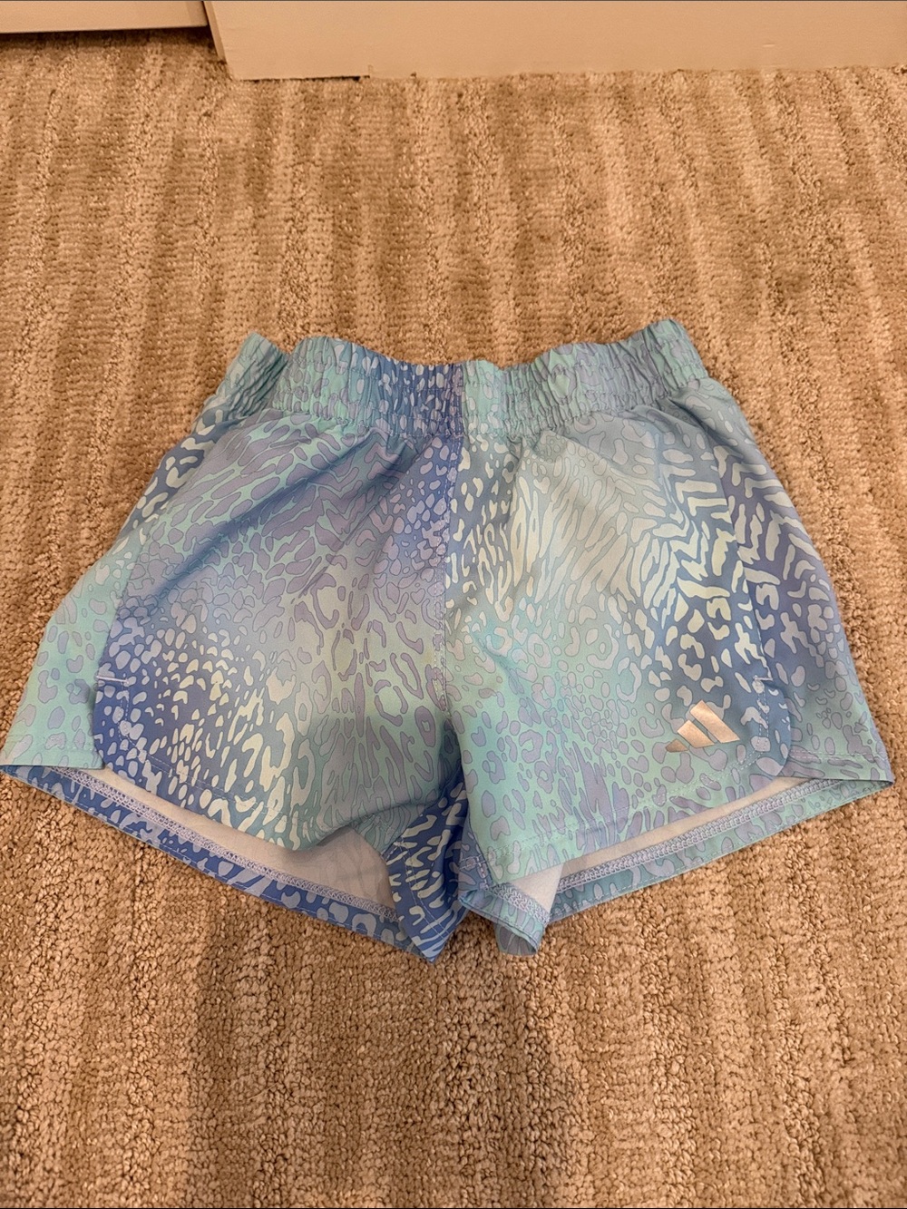 adidas Girls' Blue Multi Animal-Print Athletic Shorts